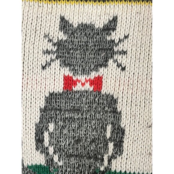 Vintage Knit Christmas Sweater S Cat Plaid Festive Holiday 80s Retro Classic - Picture 10 of 11
